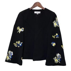 NWT Tahari ASL Black Jacket Blazer Topper Women's Size 6 Floral Embroidery